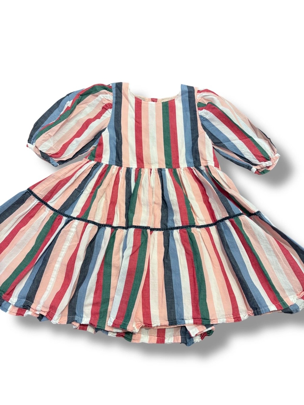Pink Chicken Girls' Multicolor Striped Puff-Sleeve Cotton Dress